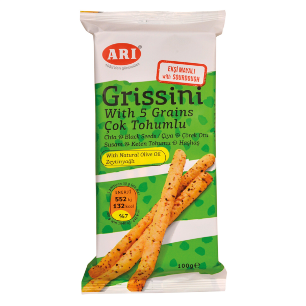 Arı Grissini Ekşili Mayalı 5 Tohumlu 100 Gram 12 Adet